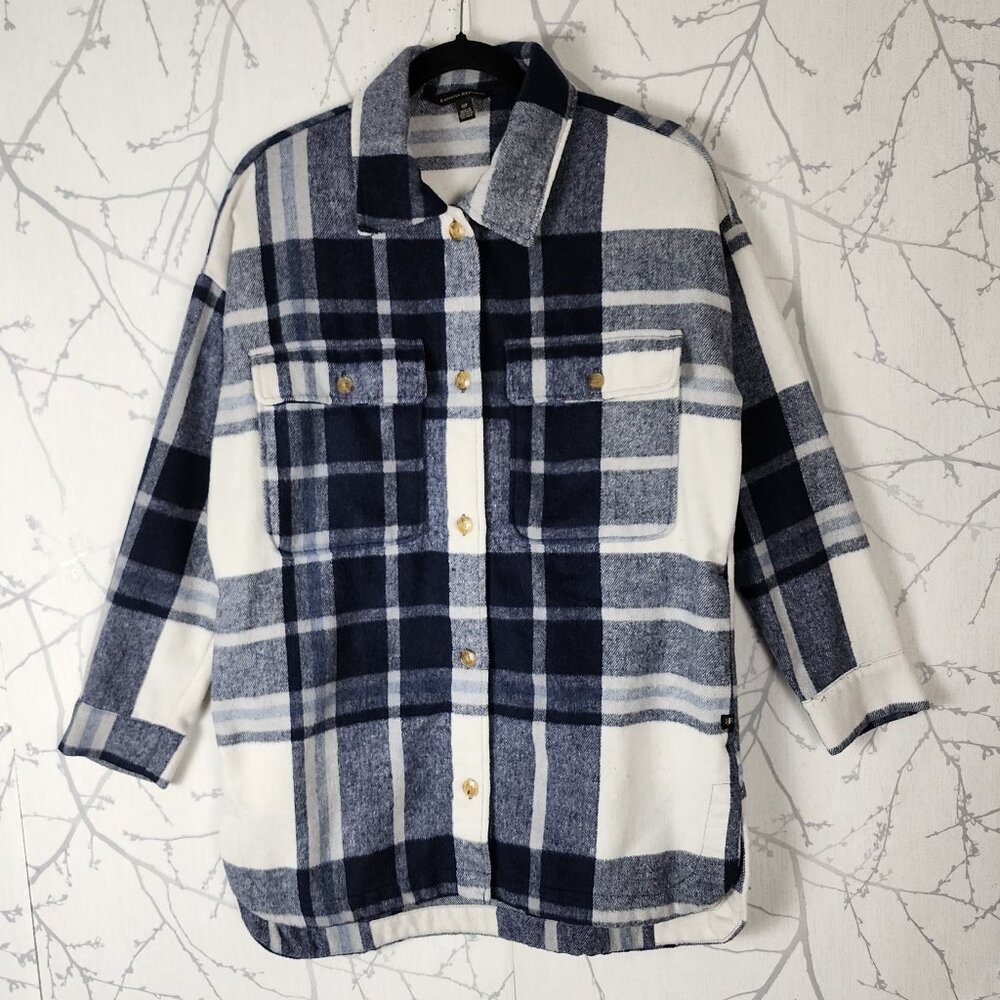 Banana Republic Navy Plaid Flannel Shirt Jacket Shacket
